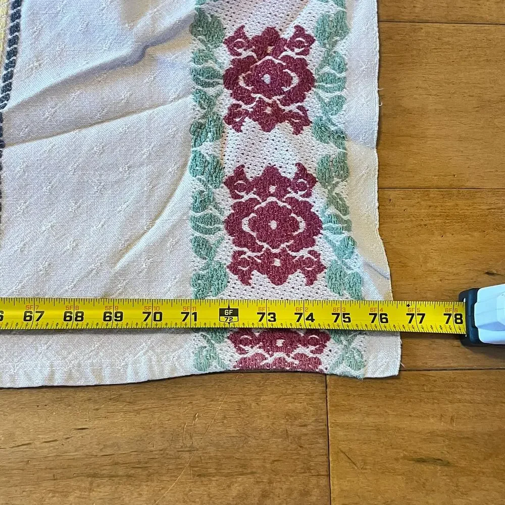 Vintage Fieldcrest Tapestry Blanket Rose Floral Woven Cotton Queen 87x77 USA